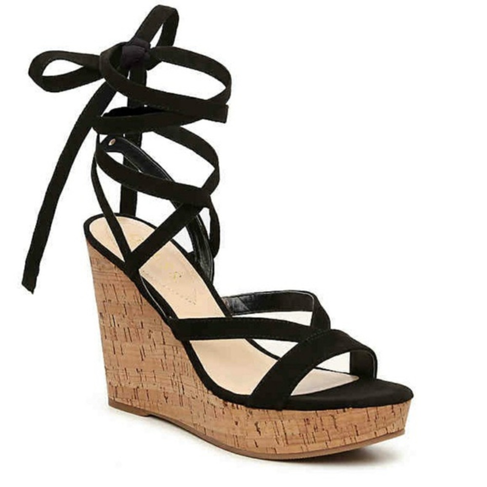 Guess Black Strappy Wedges